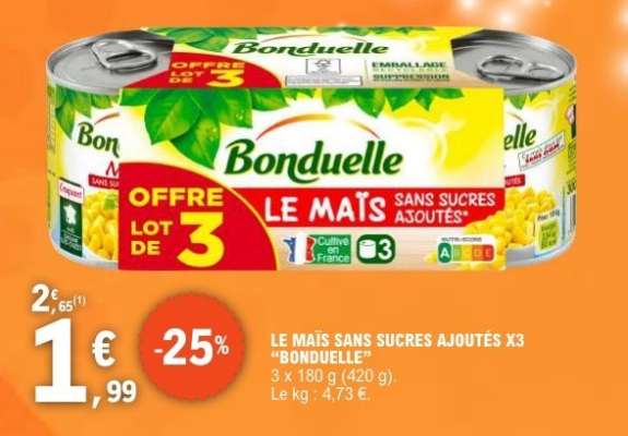 LE MAÏS SANS SUCRES AJOUTÉS X3 “BONDUELLE”