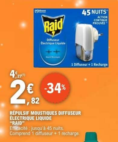 RÉPULSIF MOUSTIQUES DIFFUSEUR ÉLECTRIQUE LIQUIDE "RAID"