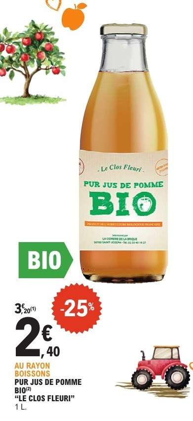 PUR JUS DE POMME BIO LE CLOS FLEURI