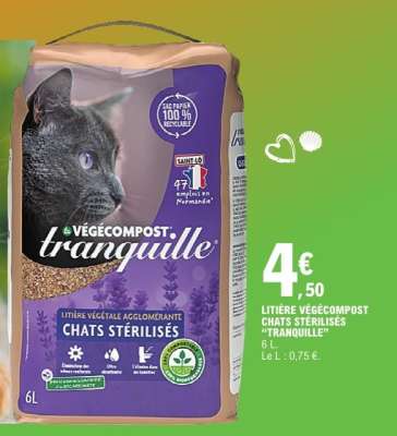 LITIÈRE VÉGÉCOMPOST CHATS STÉRILISÉS “TRANQUILLE”