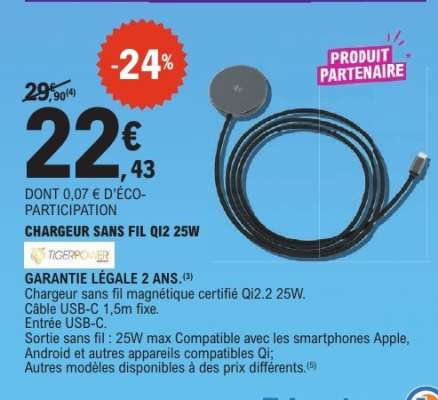 CHARGEUR SANS FIL QI2 25W