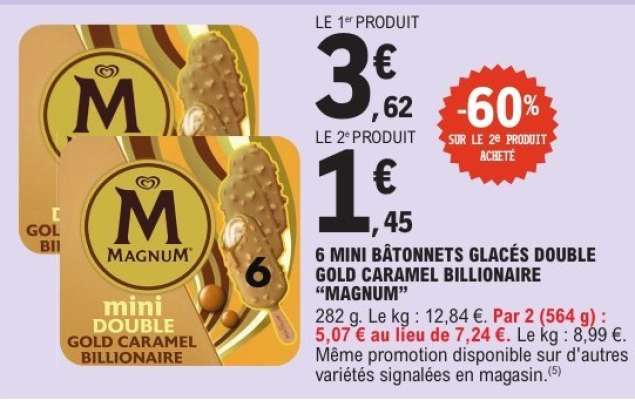 6 mini bâtonnets glacés double gold caramel billionaire “Magnum”
