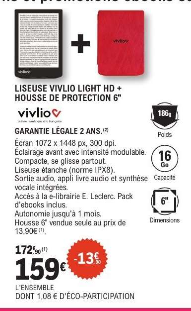 LISEUSE VIVLIO LIGHT HD + HOUSSE DE PROTECTION 6"