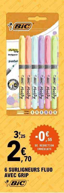 6 SURLIGNEURS FLUO AVEC GRIP