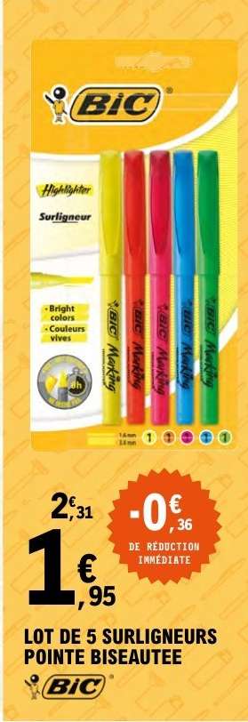 LOT DE 5 SURLIGNEURS POINTE BISEAUTEE
