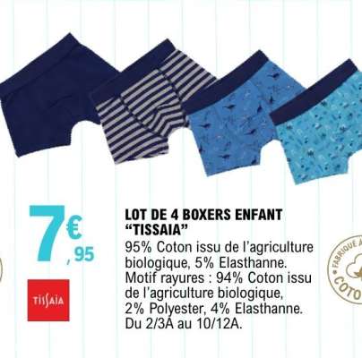 LOT DE 4 BOXERS ENFANT “TISSAIA”