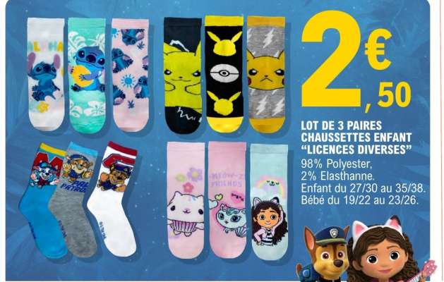 Lot de 3 paires chaussettes enfant 'Licences Diverses'