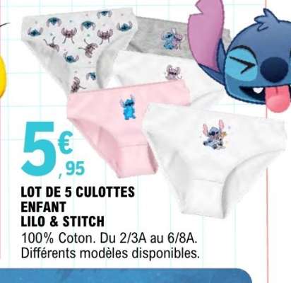 LOT DE 5 CULOTTES ENFANT LILO & STITCH
