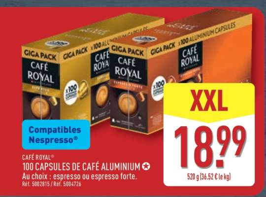 CAFÉ ROYAL® 100 CAPSULES DE CAFÉ ALUMINIUM