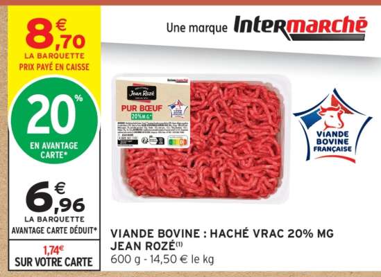 Viande Bovine : Haché Vrac 20% MG Jean Rozé