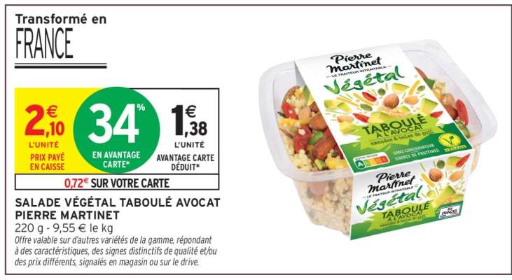 SALADE VÉGÉTAL TABOULÉ AVOCAT PIERRE MARTINET