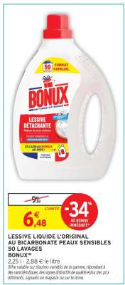 LESSIVE LIQUIDE L'ORIGINAL AU BICARBONATE PEAUX SENSIBLES 50 LAVAGES BONUX