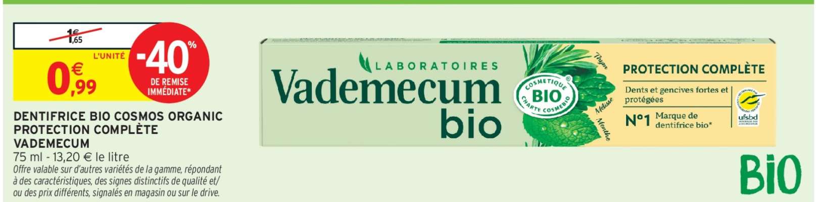 DENTIFRICE BIO COSMOS ORGANIC PROTECTION COMPLÈTE VADEMECUM