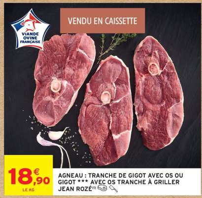 AGNEAU : TRANCHE DE GIGOT AVEC OS OU GIGOT***