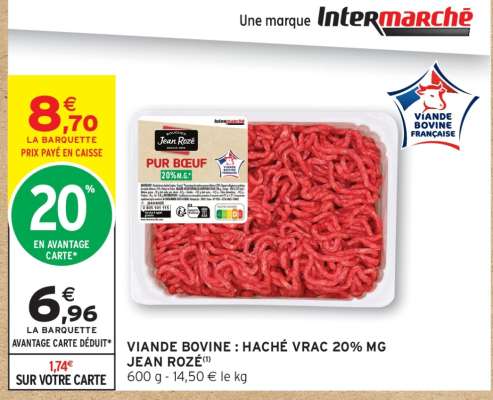 Viande Bovine : Haché Vrac 20% MG Jean Rozé