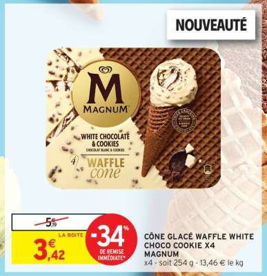 CÔNE GLACÉ WAFFLE WHITE CHOCO COOKIE X4 MAGNUM