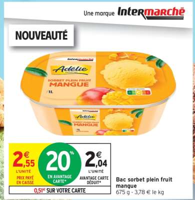 Bac sorbet plein fruit mangue