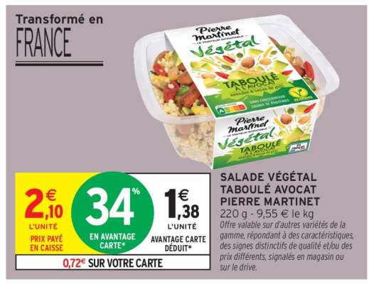 SALADE VÉGÉTAL TABOULÉ AVOCAT PIERRE MARTINET