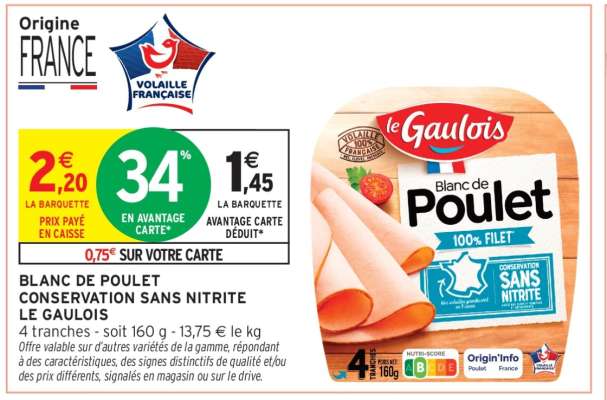 BLANC DE POULET CONSERVATION SANS NITRITE LE GAULOIS