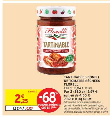 TARTINABLES CONFIT DE TOMATES SÉCHÉES FLORELLI