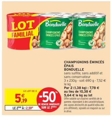 CHAMPIGNONS ÉMINCÉS ÉPAIS BONDUELLE