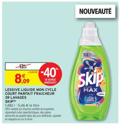 LESSIVE LIQUIDE MON CYCLE COURT PARFAIT FRAICHEUR 39 LAVAGES SKIP