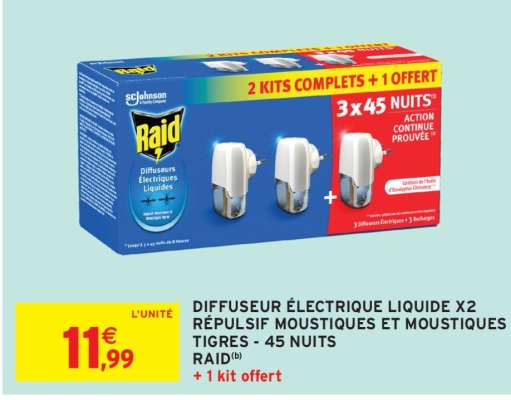 Diffuseur Électrique Liquide X2 Répulsif Moustiques et Moustiques Tigres - 45 Nuits