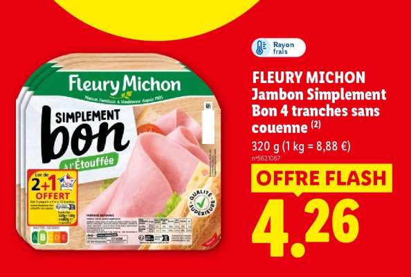 FLEURY MICHON Jambon Simplement Bon 4 tranches sans couenne