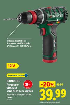 PARKSIDE Perceuse-visseuse sans fil et accessoires