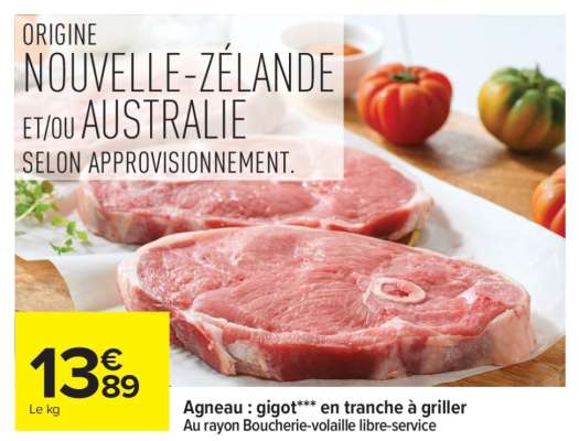 Agneau : gigot*** en tranche à griller