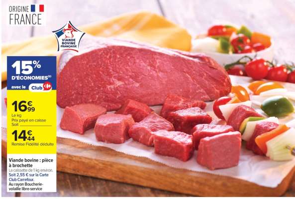 Viande bovine : pièce à brochette