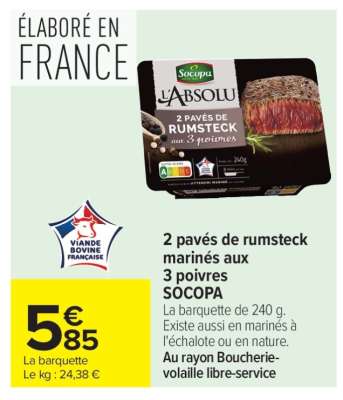 2 pavés de rumsteck marinés aux 3 poivres SOCOPA