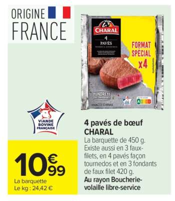 4 pavés de bœuf CHARAL