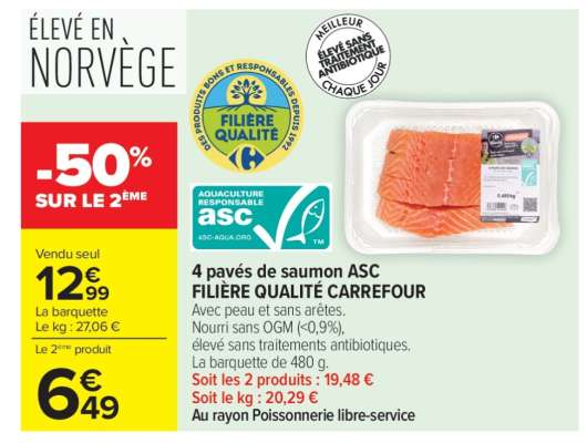 4 pavés de saumon ASC FILIÈRE QUALITÉ CARREFOUR