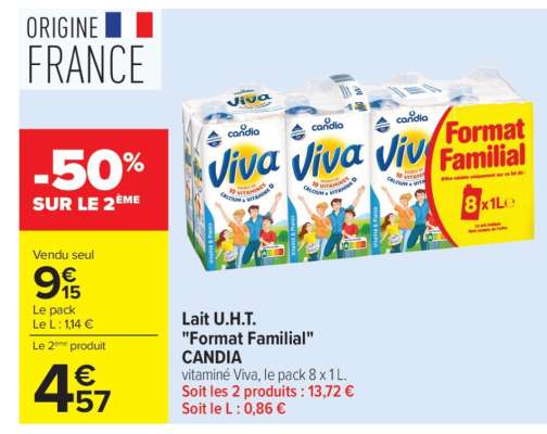 Lait U.H.T. "Format Familial" CANDIA