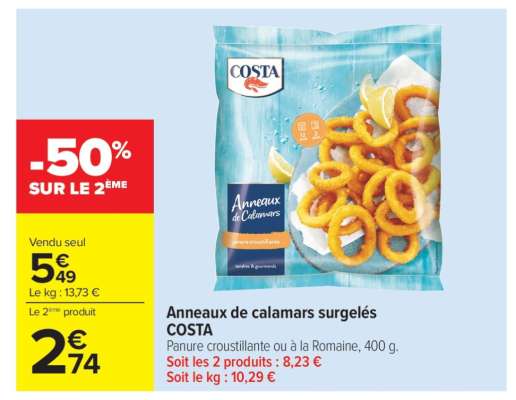 ANNEAUX DE CALAMARS SURGELÉS "COSTA"