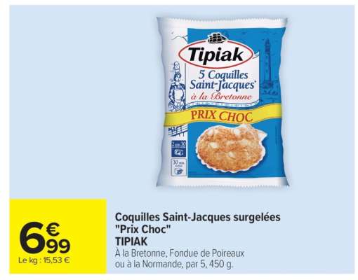 Coquilles Saint-Jacques surgelées "Prix Choc"