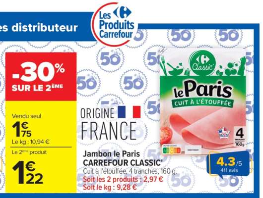 Jambon Le Paris CARREFOUR CLASSIC'