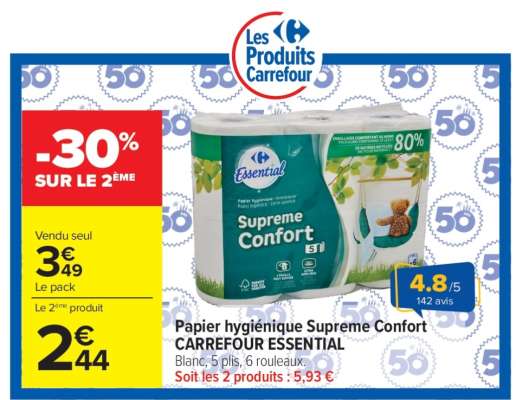 Papier hygiénique Supreme Confort CARREFOUR ESSENTIAL