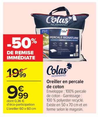 Oreiller en percale de coton