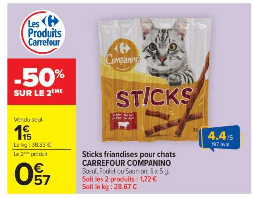 Sticks friandises pour chats CARREFOUR COMPANINO