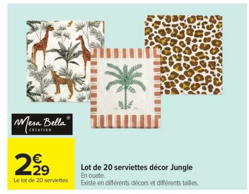 Lot de 20 serviettes décor Jungle