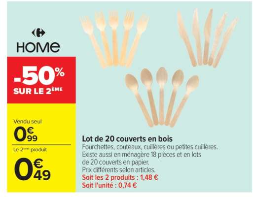 Lot de 20 couverts en bois