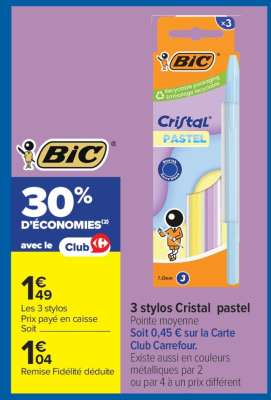 3 stylos Cristal pastel