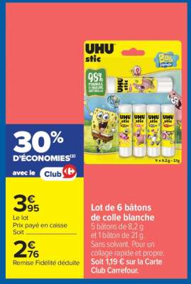 Lot de 6 bâtons de colle blanche
