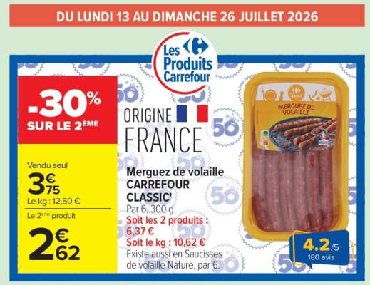 Merguez de volaille CARREFOUR CLASSIC’
