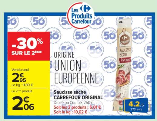 Saucisse sèche CARREFOUR ORIGINAL