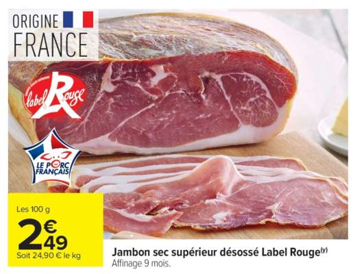 Jambon sec supérieur désossé Label Rouge
