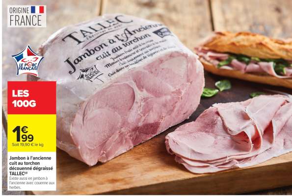 Jambon à l'ancienne cuit au torchon découenné dégraissé TALLEC