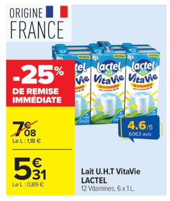 Lait U.H.T VitaVie LACTEL